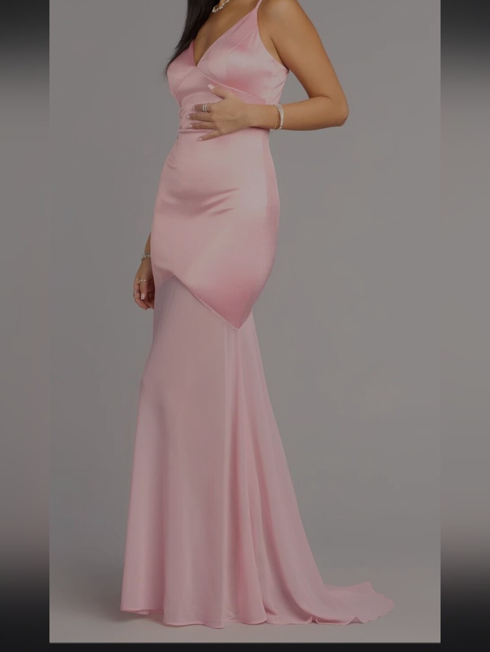 Blush Pink Satin Dress With Mermaid Train